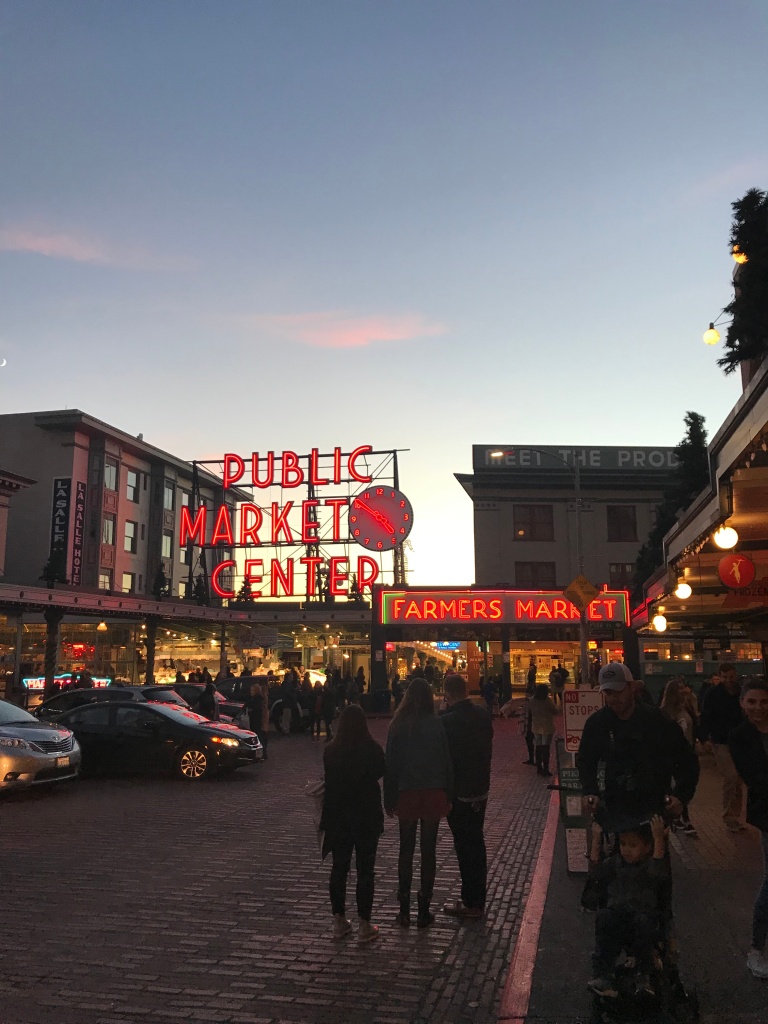 Pike Market Place, Seattle Washington at sunset